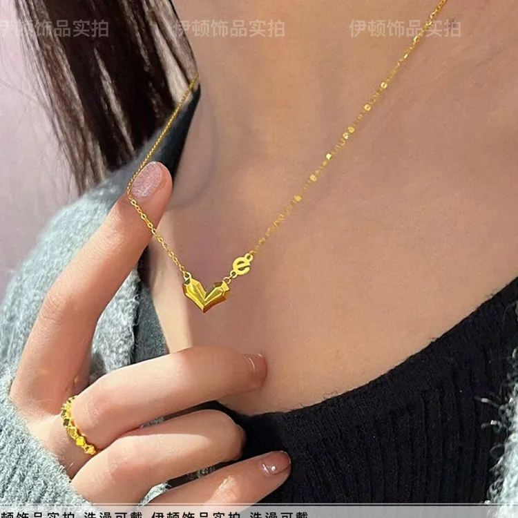 钛钢项链 【洗澡不用摘】D福同款一心一意爱你e生爱心吊坠项链轻奢