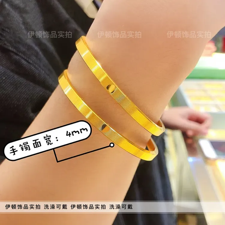 钛钢手镯 【洗澡不用摘】年轮520爱心时钟实心手镯 手饰经典饰品