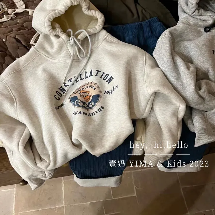 韩版童装男童秋冬卫衣外套2024年儿童洋气卡通上衣女童连帽套头衫