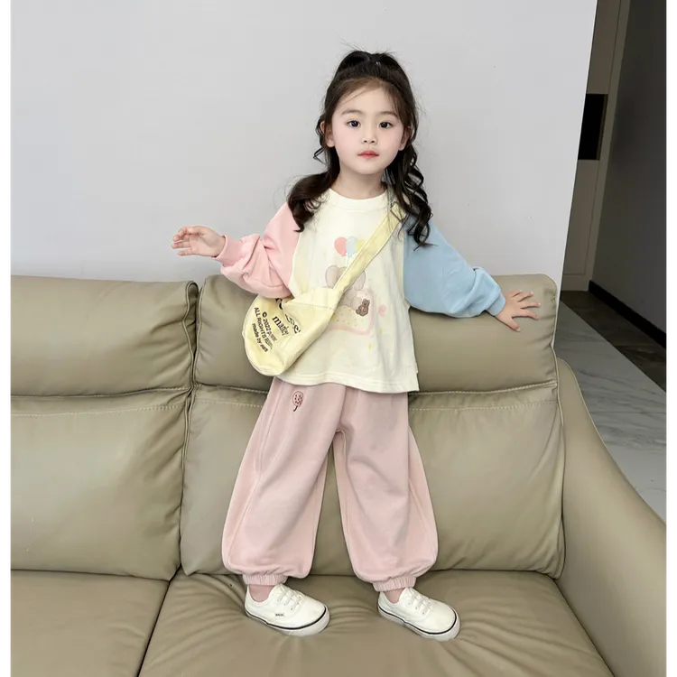 2025春季新款女童插肩袖小象卫衣卫裤两件套儿童春装洋气休闲套装