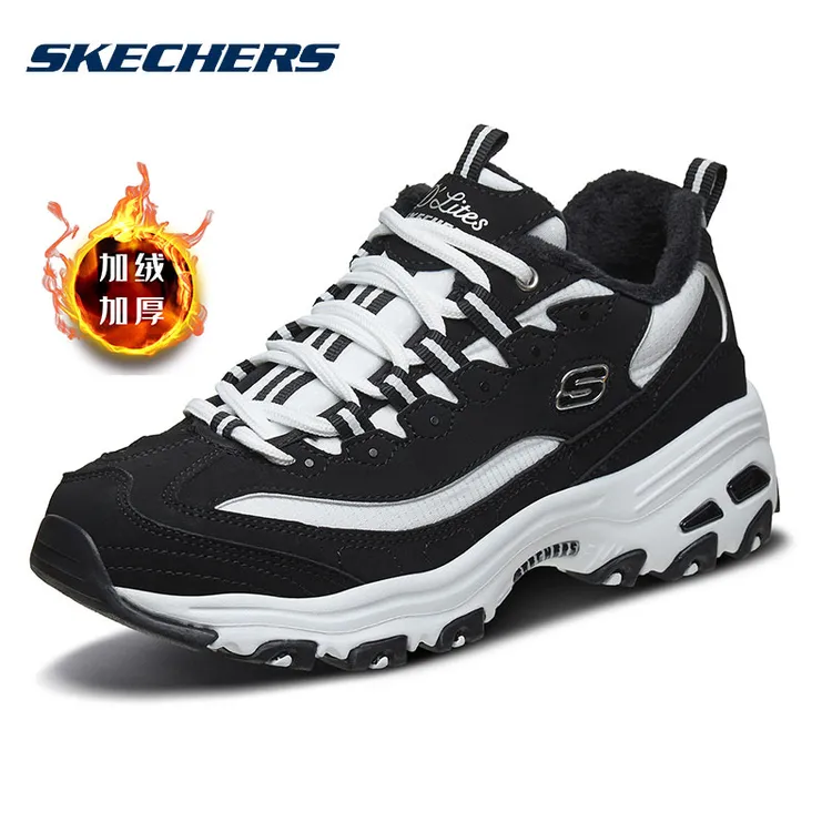 【加绒款】斯凯奇女鞋熊猫鞋冬季新款加厚保暖老爹鞋黑白耐磨运动鞋