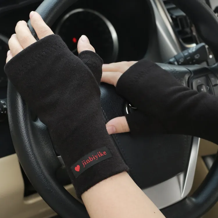 珍碧斯半截手套女款冬季加绒保暖露指学生写字触屏骑行半指手套男