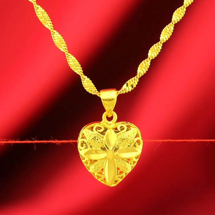 铜合金项链 久不掉色精致百搭饰品镀金色桃心爱心坠子水波项链女