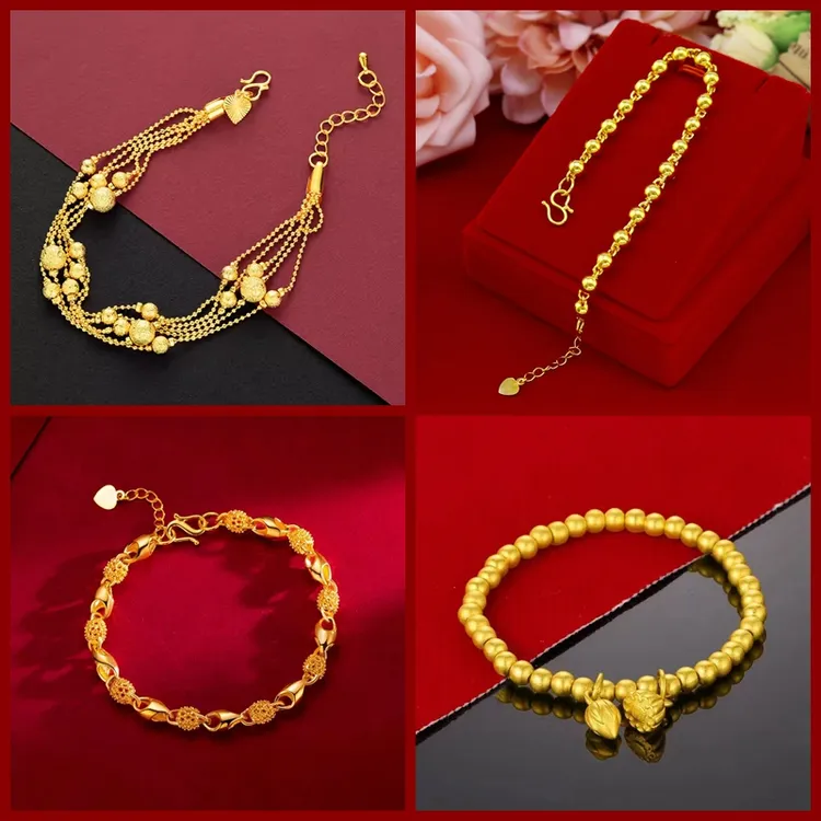 铜合金手链 多款女款精美气质时尚可爱古法经典两世欢真金色手链