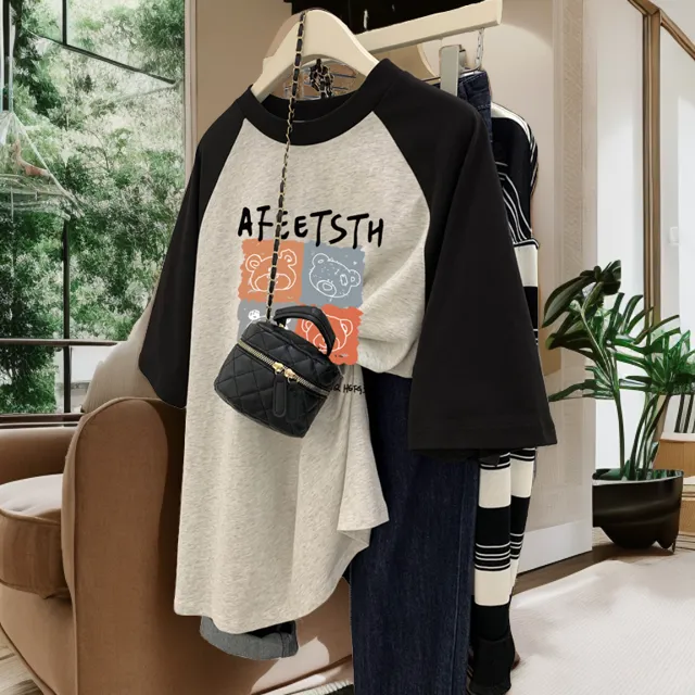 孕妇宽松短袖t恤撞色插肩袖上衣孕妇装女2025新款爆款洋气打底衫