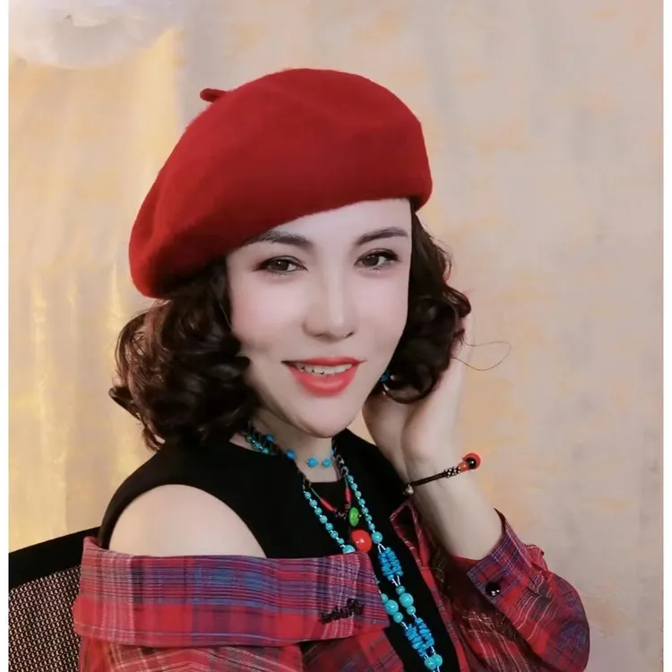 假发一体毛呢贝雷帽齐肩假发女秋冬款显脸小新款逼真气质百搭时尚