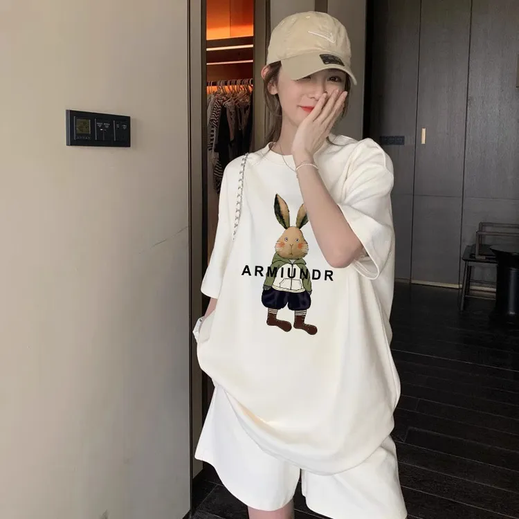 孕妇装2024夏季新款外穿卡通印花薄款宽松上衣运动风休闲托腹短裤