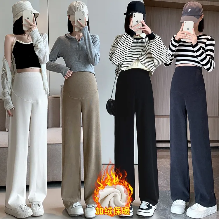 孕妇装秋冬季新款加绒阔腿裤显瘦直筒裤百搭外穿时尚孕妇阔腿裤