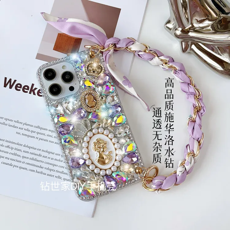 适用苹果16/华为/vivo/OPPO复古女神手提丝带手机壳品质网红女款