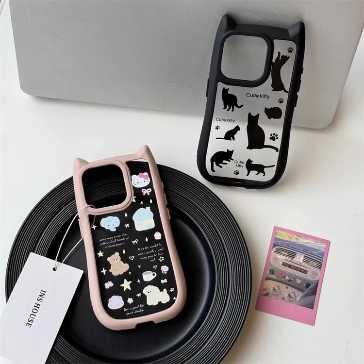 可爱卡通 立体猫耳朵14Promax苹果iPhone15pro手机壳13小众11简约