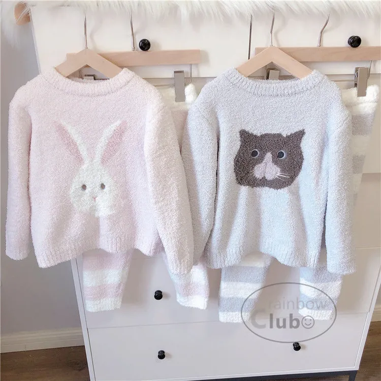 辰baby秋冬软绵绵可爱猫咪兔子宝宝男女童加厚保暖睡衣家居服套装