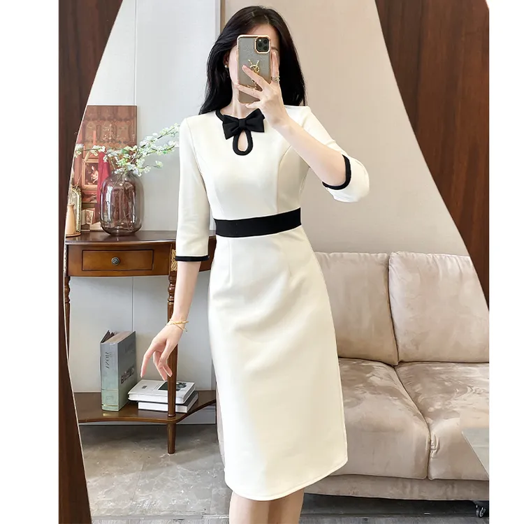法式复古轻奢女装连衣裙女高档气质女神范修身职业装裙子收腰显瘦