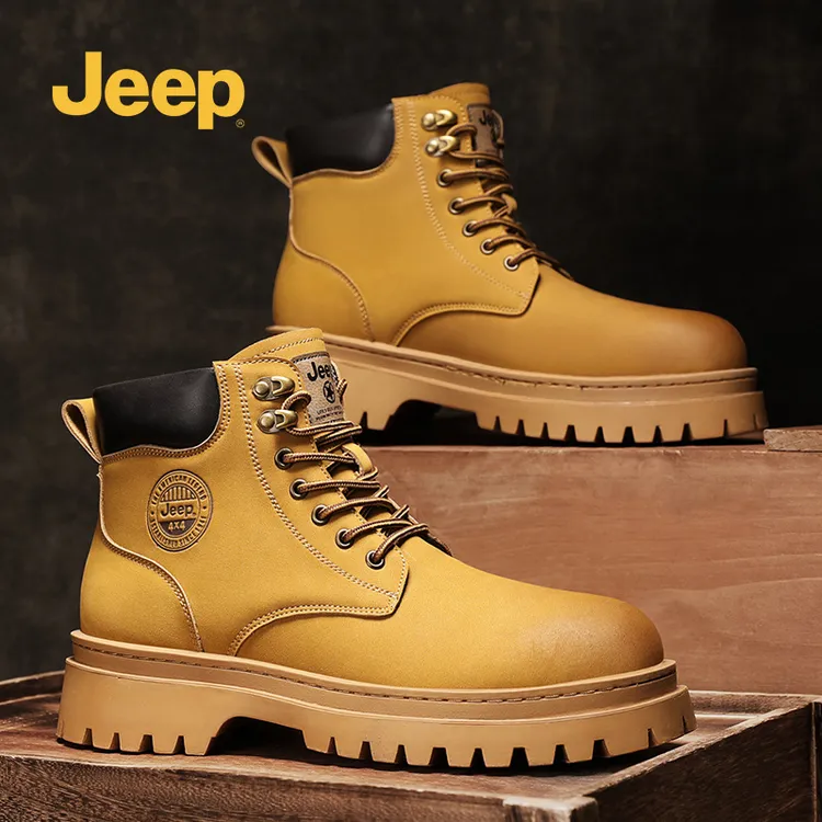 Jeep男士踢不烂大黄靴2025新款秋季复古时尚户外徒步耐磨工装鞋男