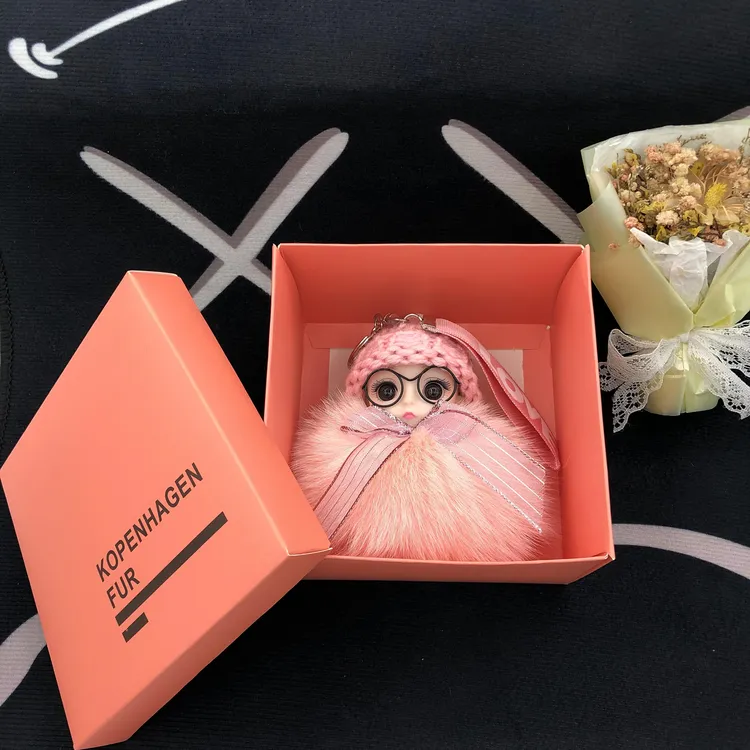 可爱狐狸毛眼镜娃娃女包挂饰礼品时尚包包挂件蛇年钥匙扣生日礼物