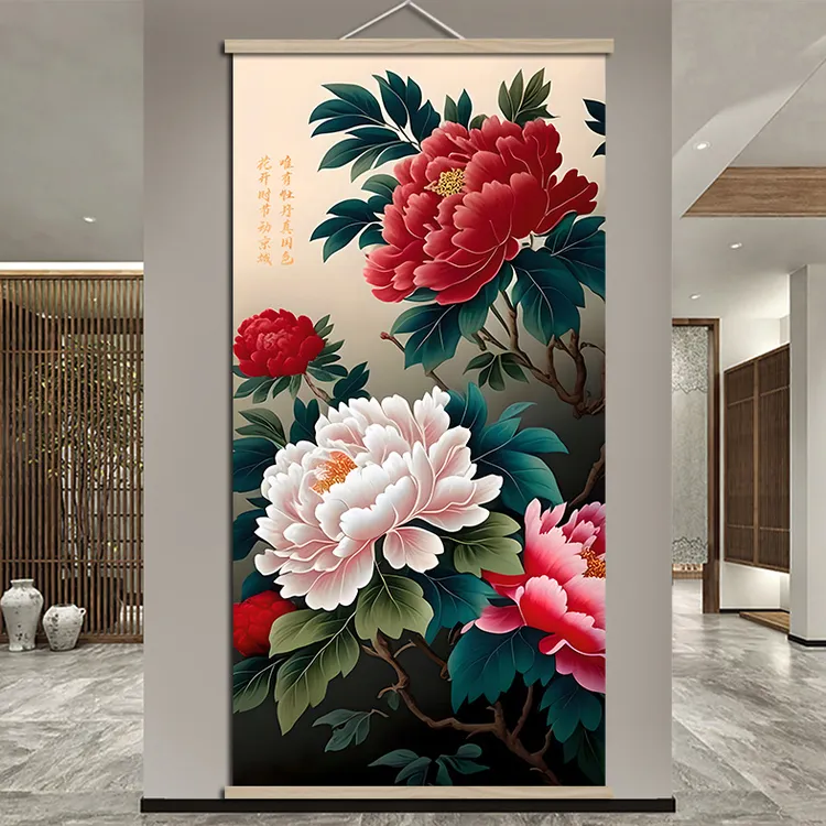 富贵牡丹图花开富贵卷轴画客厅走廊玄关简约新中式家里挂画装饰画