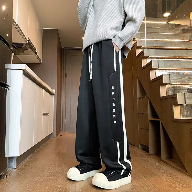 秋冬青少年加绒直筒裤垂感高街休闲长裤宽松阔腿运动男裤直筒休闲