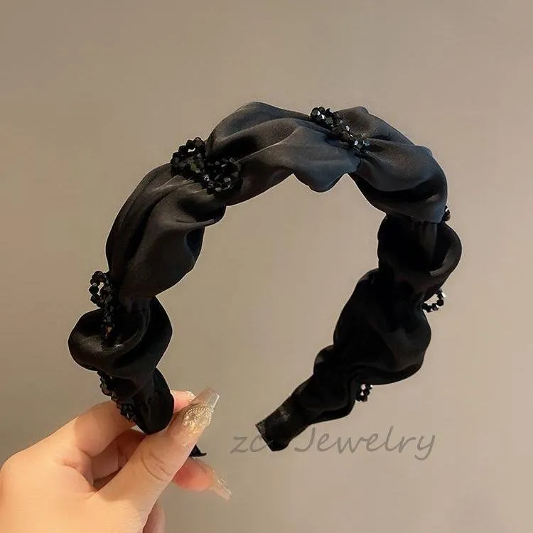 [原版现货]高级感缎面黑色发箍女宽边褶皱发卡2024新款百搭