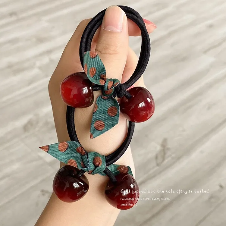 樱桃发圈头绳女简约气质高级感橡皮筋高弹力耐用扎头发发绳绑马尾