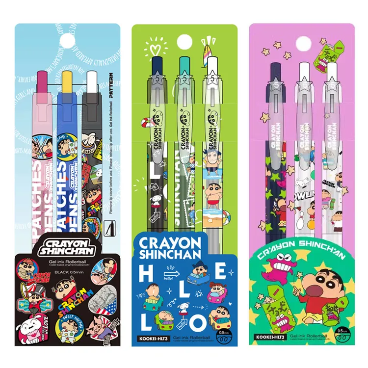 KOOKEI蜡笔小新中性笔黑色0.5速干按动中性笔HELLO系列限定黑笔芯