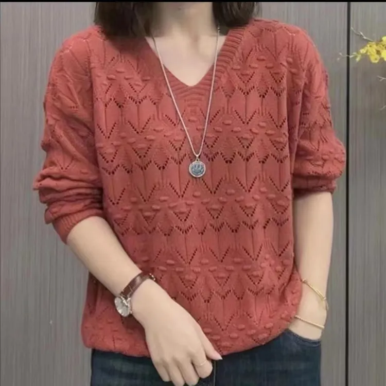 Z短款毛衣洋气秋装2024新款女装V领针织衫打底衫春秋中年妈妈上衣