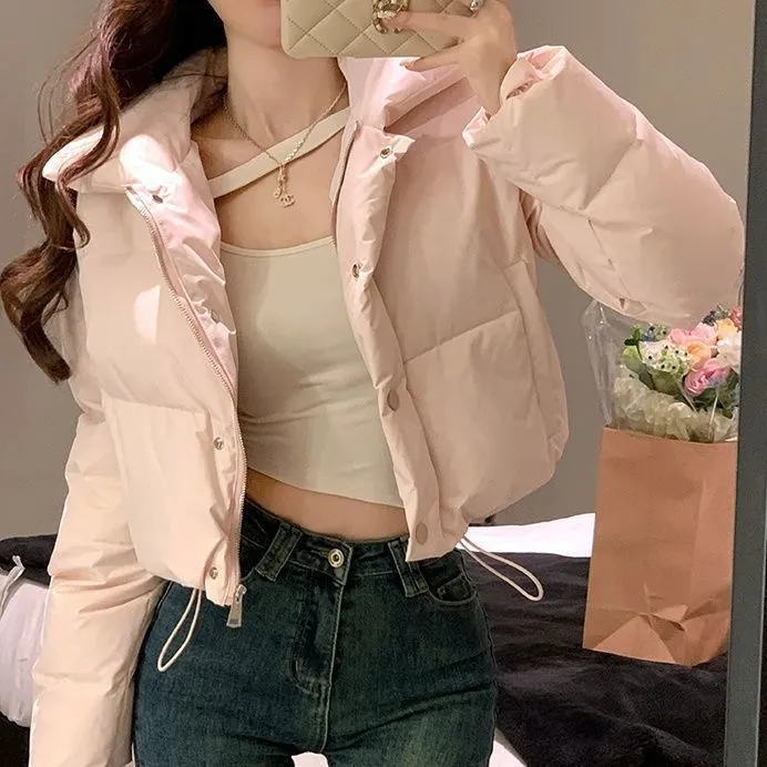 奶呼呼高腰颜值棉服外套女冬装新款小个子立领短款百搭显瘦面包服