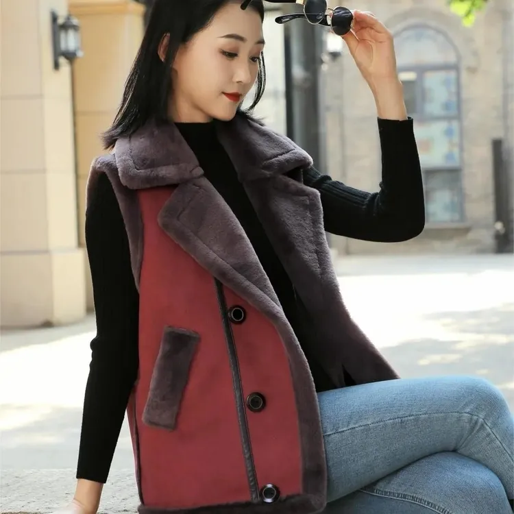 秋冬加绒加厚马甲皮毛一体仿兔毛外穿马甲机车服无袖保暖背心167#