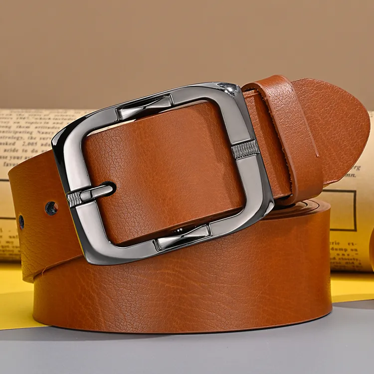 金六狐棕色皮带女真皮休闲针扣3.8宽版配牛仔裤腰带女士ins风百搭