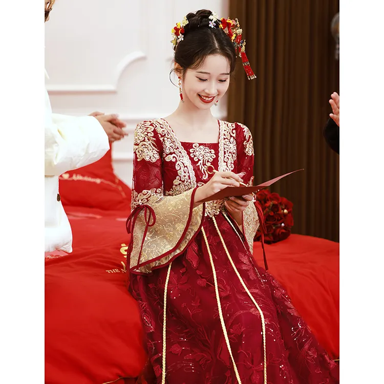 夏季新娘敬酒服大码220斤可穿绑带孕妇遮肚显瘦中式婚纱订婚礼服