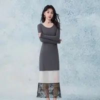 至漫ZHIMAN 【摩登时代】韩系气质网纱珠片绣花拼接针织套头连衣裙