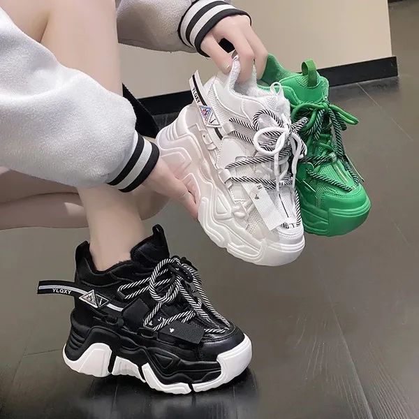 欧货毛毛加绒保暖棉鞋女鞋爆款2024年春季新款厚底内增高老爹鞋潮