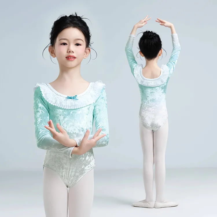 儿童舞蹈服女春秋芭蕾舞服练功服长袖女童丝绒跳舞服体操服演出服