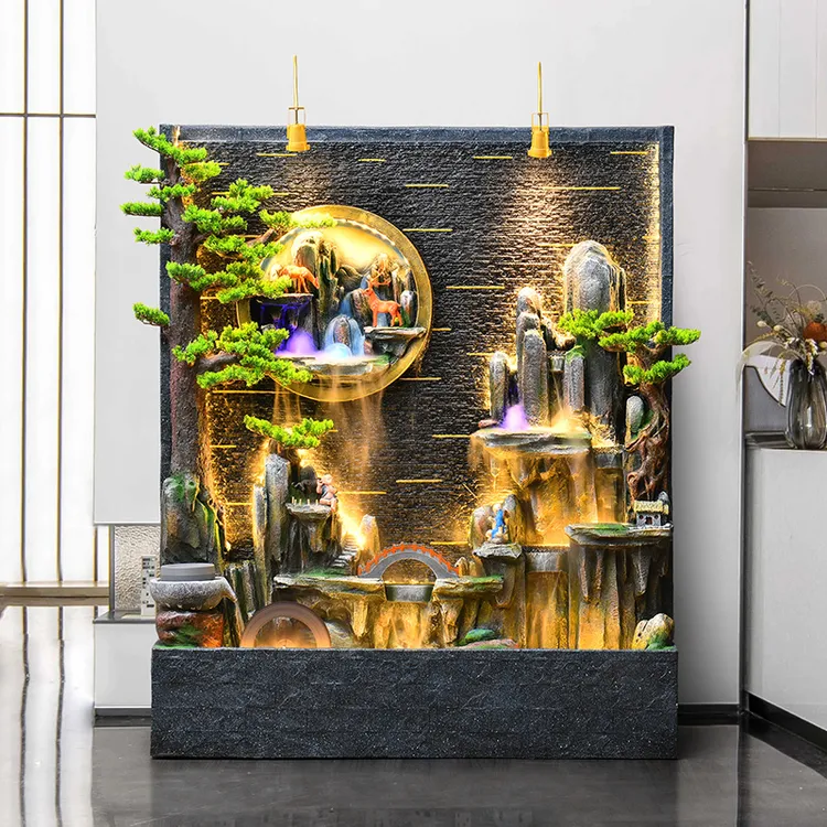 大型水幕墙流水公司客厅阳台玄关喷泉庭院景观假山落地风水轮摆件