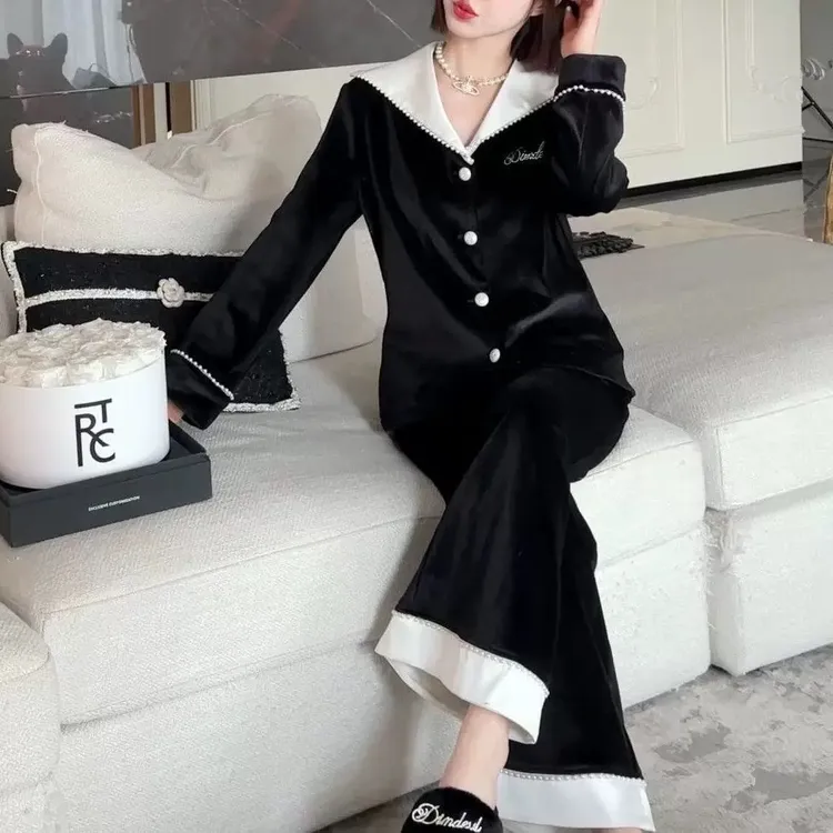 【高品质*赠运费险】富家千金高定珍珠轻奢高级丝绒睡衣套装L9136