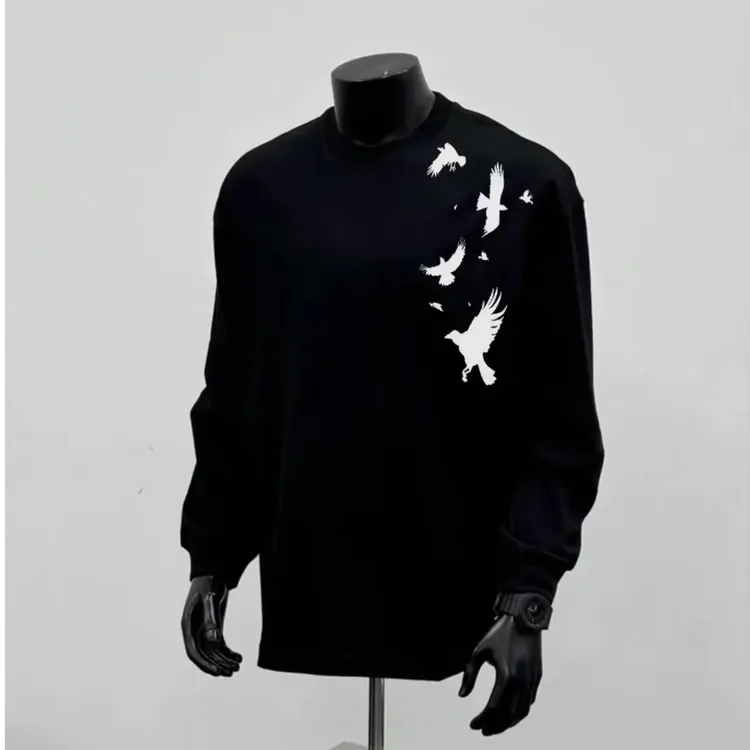 美式潮牌街头风个性hiphop飞鸟圆领长袖卫衣T恤百搭成熟痞帅男装