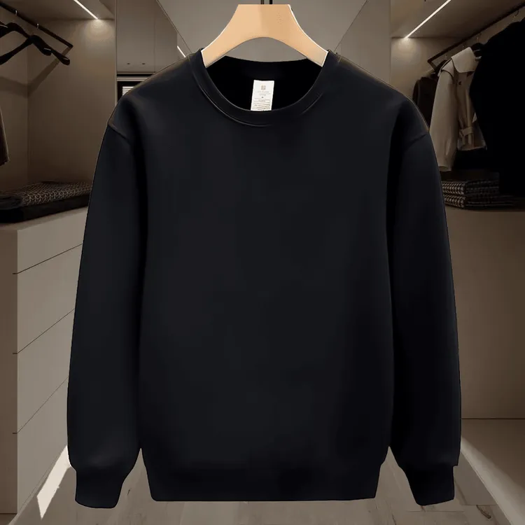 卫衣男纯色加厚秋冬季休闲时尚百搭潮黑白圆领加绒打底长袖男上衣