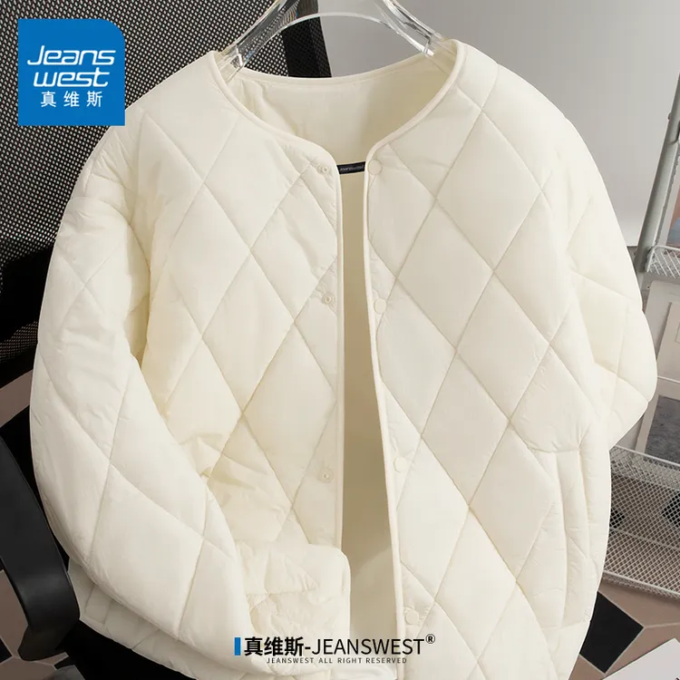 真维斯轻薄棉服男2026新款秋冬季米白色外套男士宽松保暖内搭棉衣