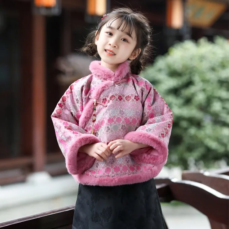 儿童唐装冬季新款中国风加厚复古拜年服上衣女童中式改良汉服棉服
