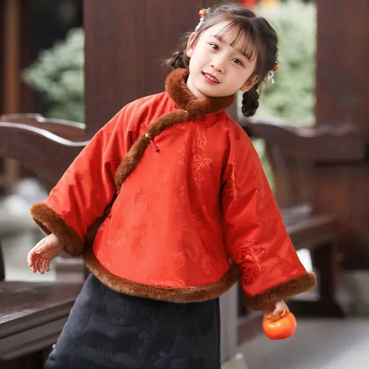 儿童唐装2025冬新款外套女童宽松改良拜年服古风童装加棉汉服上衣