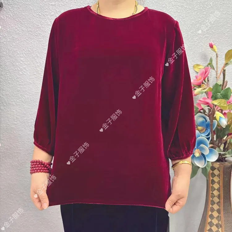 P2-6631纯色桑蚕丝植绒短衫