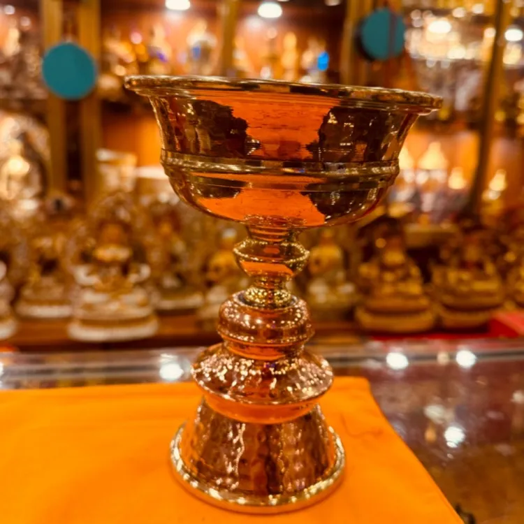 纯红铜酥油灯高18cm口径14cm