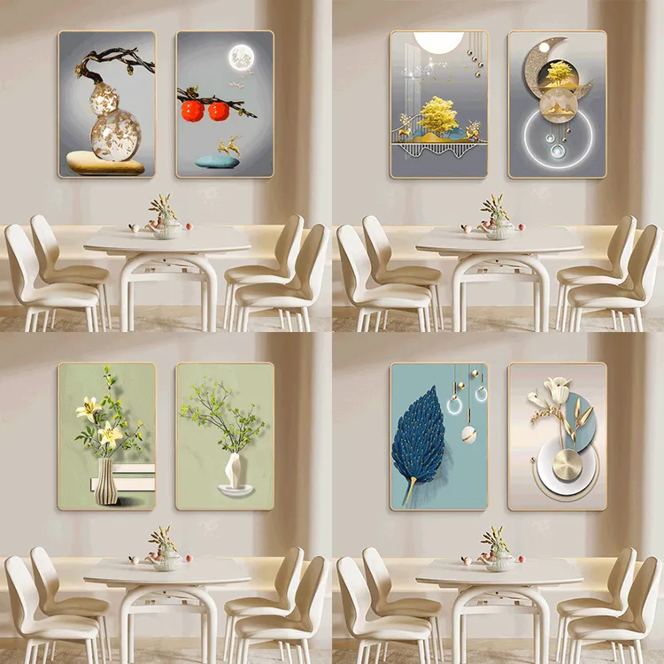 新疆包邮餐厅装饰画现代简约餐桌墙面画新款时尚饭厅两联轻奢挂画