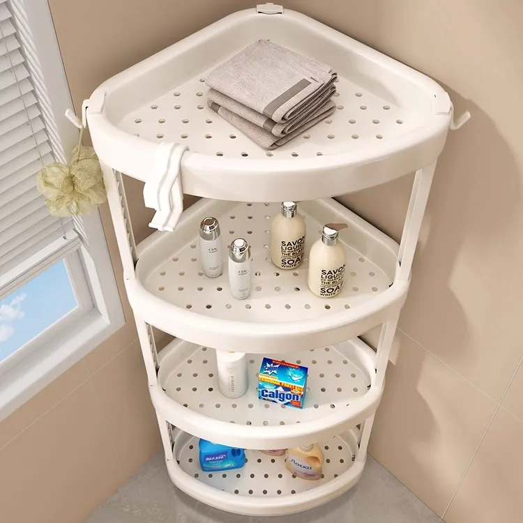优勤浴室置物架卫生间三角多层收纳架子落地洗澡间厕所转角脸盆架