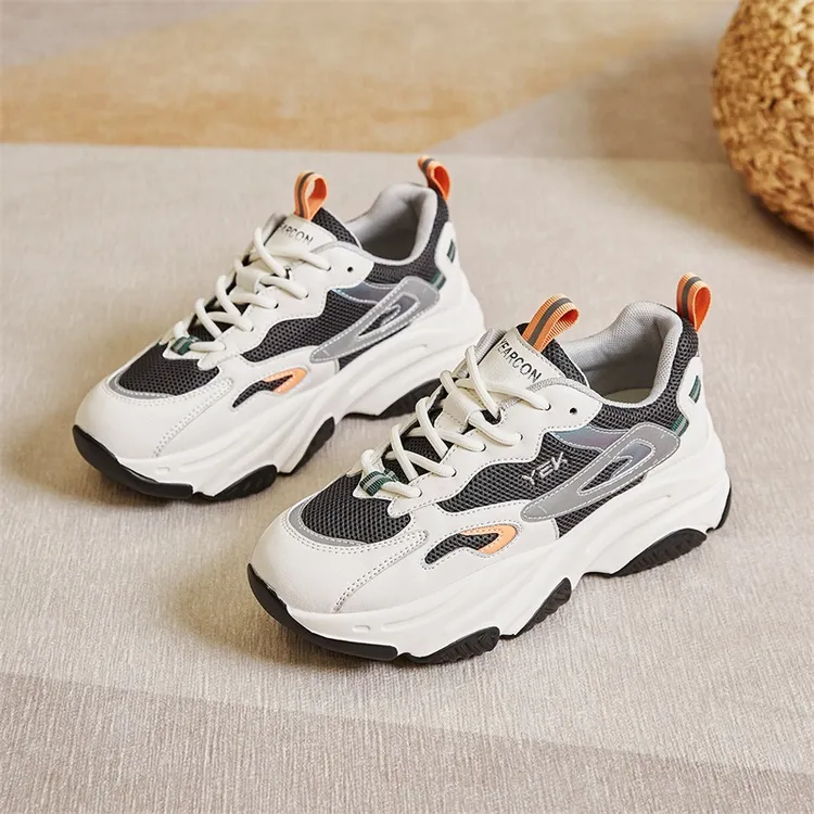 YEARCON/意尔康2025女鞋网面透气老爹鞋休闲百搭网红鞋厚底运动鞋