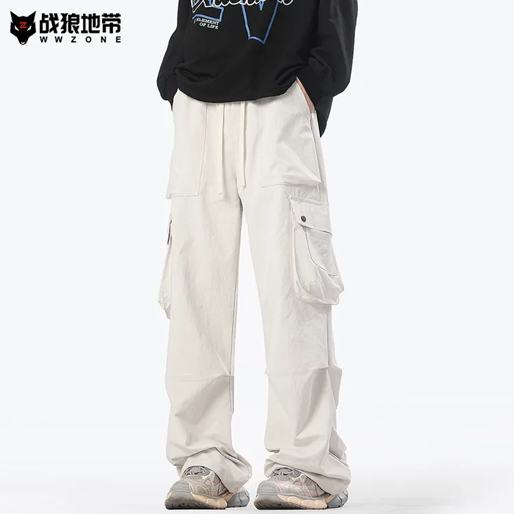 美式机能高街伞兵裤2025春秋新款加厚工装裤宽松直筒松紧腰休闲裤