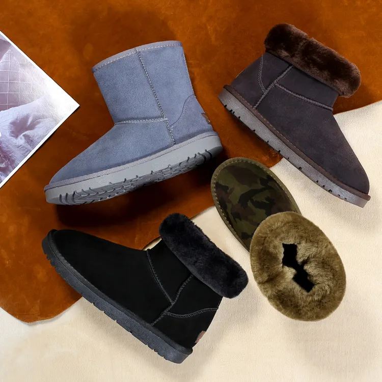 雪地靴男女冬季加绒加厚中筒真皮保暖雪地棉靴防滑棉鞋爸爸雪地靴