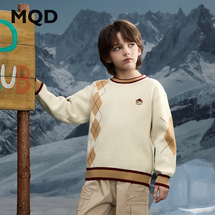 MQD童装儿童冬季新品圆领休闲学院风英伦风针织衫毛衣9644W0754