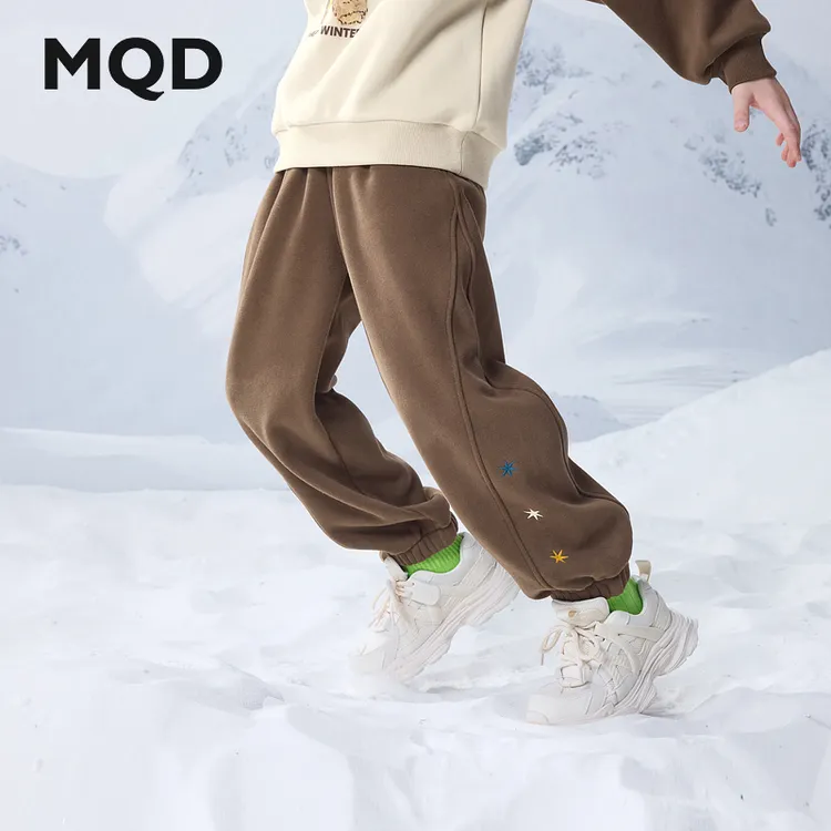 MQD童装儿童冬季新品学院风运动休闲加绒卫裤针织裤9644W1611