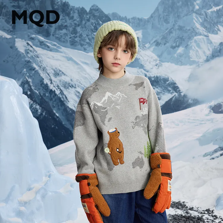 MQD童装儿童冬季新品户外露营穿搭保暖卡通半高领毛衣9644W0765