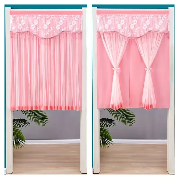 四季通用新款打孔家用双层蕾丝门帘不透人卧室遮挡隐私隔断装饰