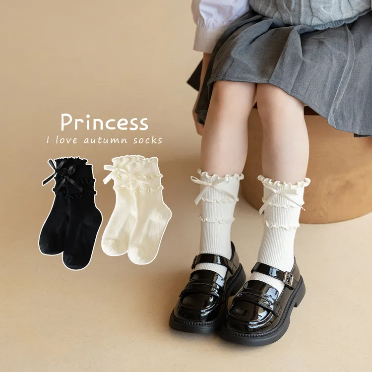 女童袜子春秋季棉袜儿童洛丽塔花边公主袜韩版洋气女孩宝宝中筒袜